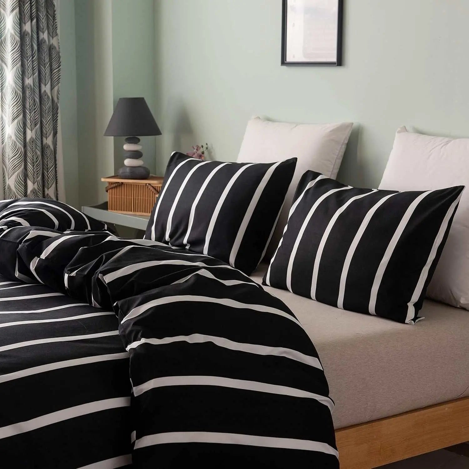 Black and White Striped Comforter Set Twin Microfiber Duvet Cover Set 68"X 90"With 1 Duvet Cover and 1 Pillow Sham Soft Lightweight 2 Pieces Bedding Set
