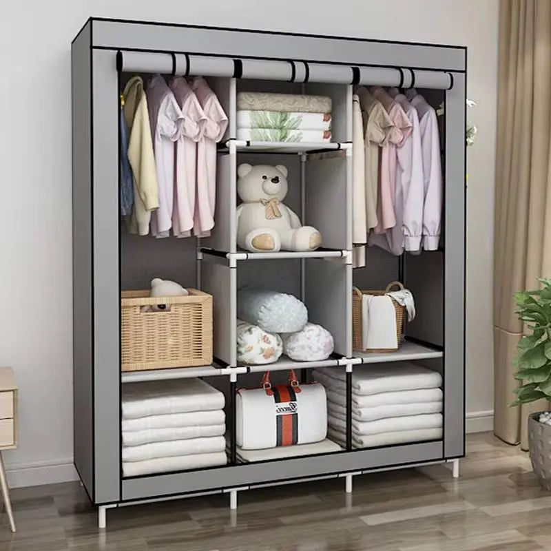 Portable Closet Large Wardrobe Closet Clothes Organizer with 6 Storage Shelves, 2 Hanging Sections 4 Side Pockets