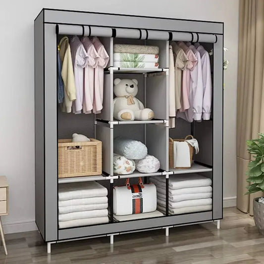 Portable Closet Large Wardrobe Closet Clothes Organizer with 6 Storage Shelves, 2 Hanging Sections 4 Side Pockets