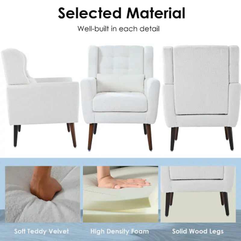 Modern Upholstered Chairs, Teddy Fabric Living Room Chairs, Comfortable Reading Chairs, Medieval Upholstery Chairs, Chaise Longues Armchairs for Living Room Bedrooms - White