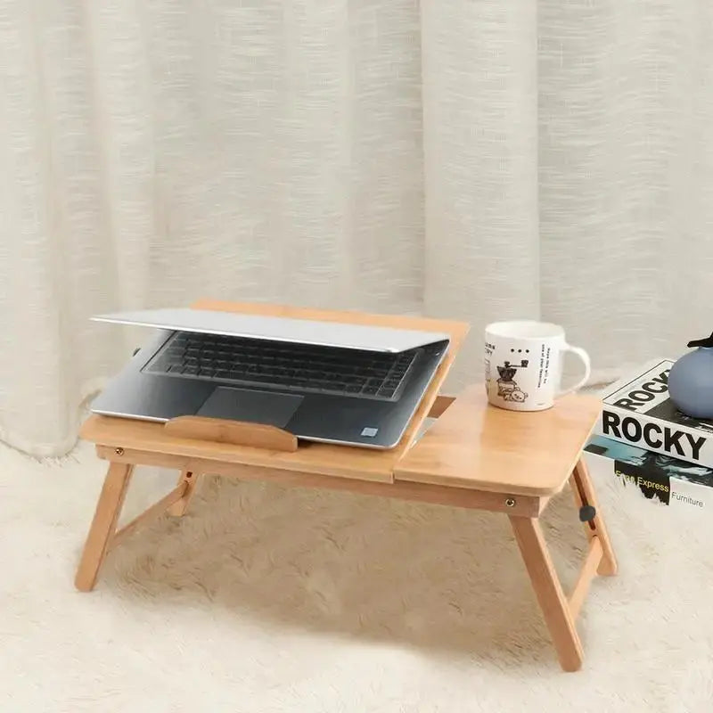 Adjustable Angles Bed Laptop Table with Cooling Fan Laptop Bed Desk Bamboo Desk with Cooling Fan Foldable Tray Drawer for Home