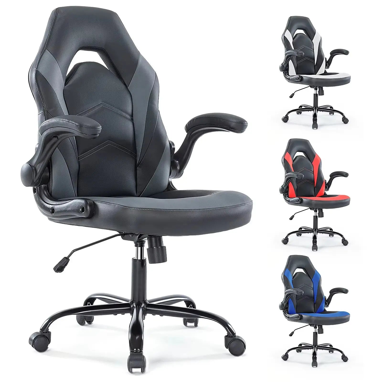 Ergonomic Office Computer Home Gaming Desk Chair Adjustable PU Leather Racing Chair Flip-Up Armrest for Christmas Furniture