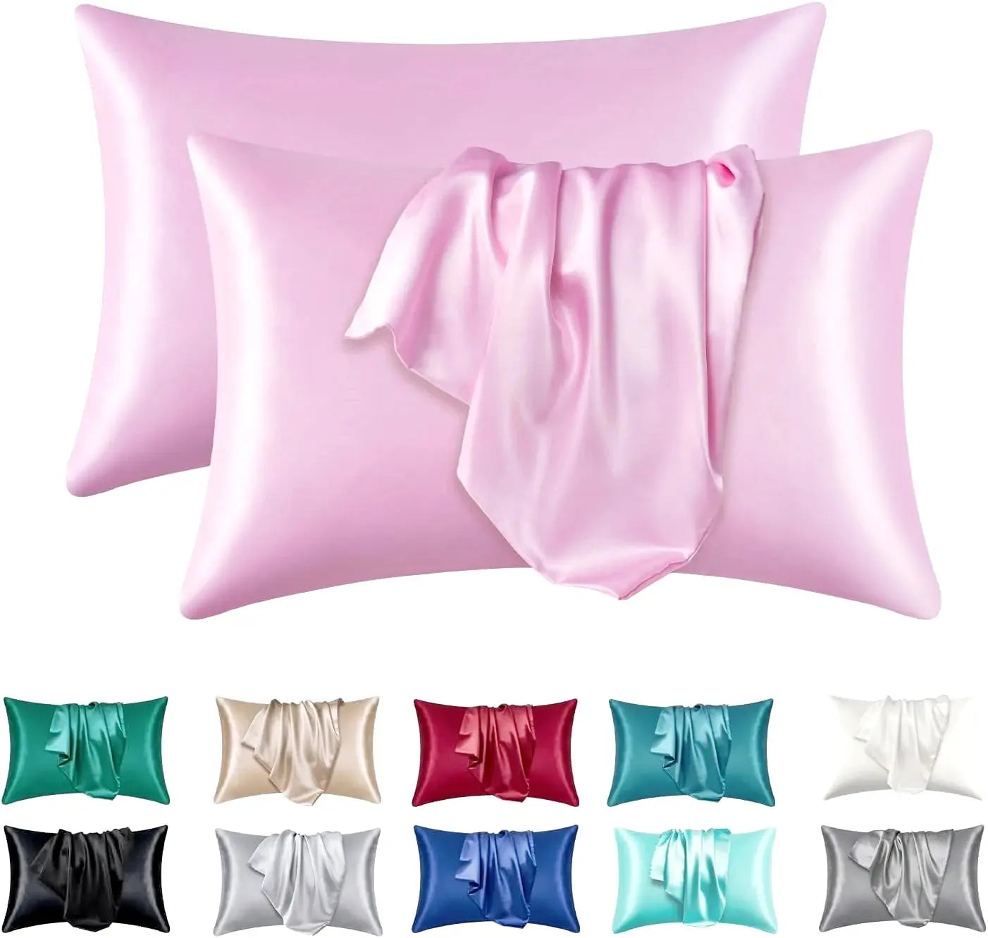 2 Pack Satin Pillowcase for Hair and Skin, Silk Satin Pillowcase , Queen Size Pillow Cases Set of 2, Silky Pillow Cover