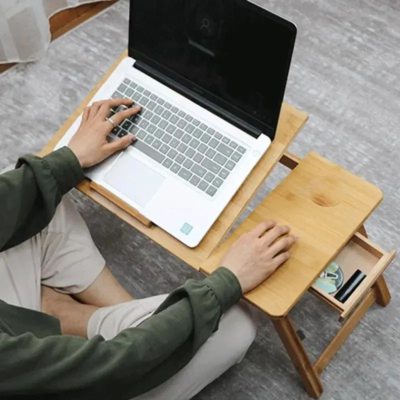 Adjustable Angles Bed Laptop Table with Cooling Fan Laptop Bed Desk Bamboo Desk with Cooling Fan Foldable Tray Drawer for Home
