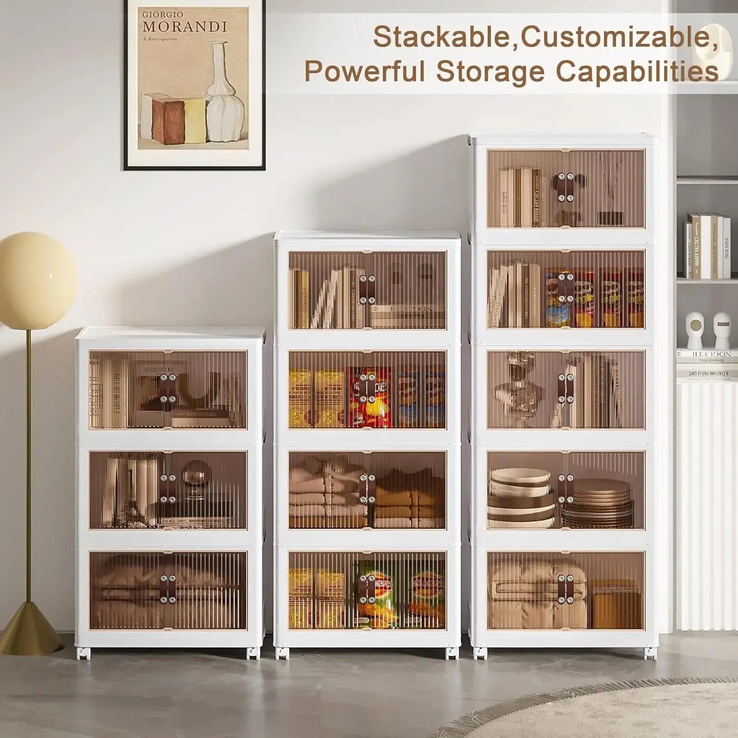 3-Tier Foldable Storage Box with Wheels, Stackable Collapsible Storage Box Portable Organizer Versatile Closet for Home/Office