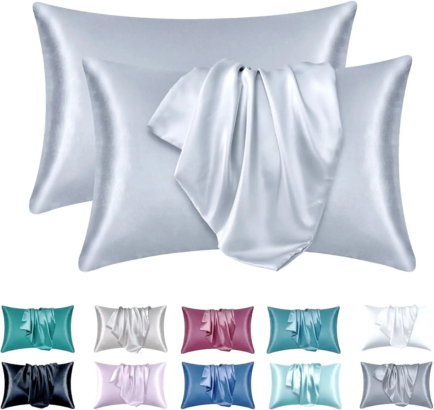 2 Pack Satin Pillowcase for Hair and Skin, Silk Satin Pillowcase , Queen Size Pillow Cases Set of 2, Silky Pillow Cover
