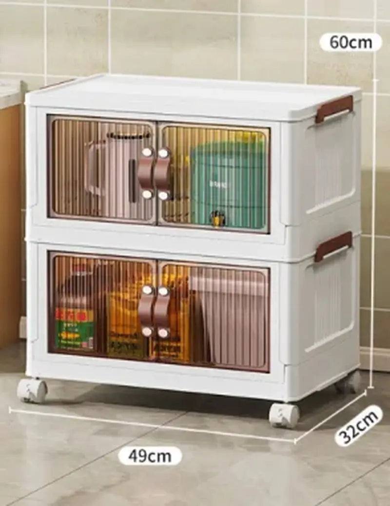 3-Tier Foldable Storage Box with Wheels, Stackable Collapsible Storage Box Portable Organizer Versatile Closet for Home/Office