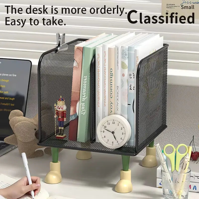 Metal Desktop Bookshelf, Office Desk Desktop Storage Rack, File and Document Organization Rack, Student Desktop Storage