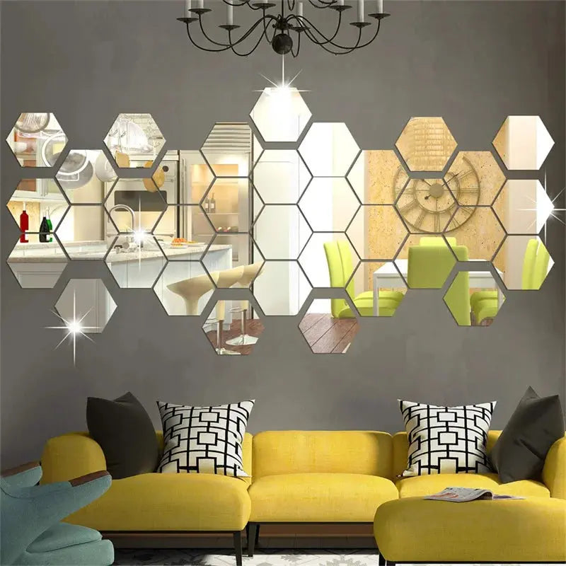 12/24/36Pcs 3D Acrylic Mirror Wall Sticker Home Decor Self-Adhesive Wall Sticker for Home Living Room Decoration Acrylic Mirror