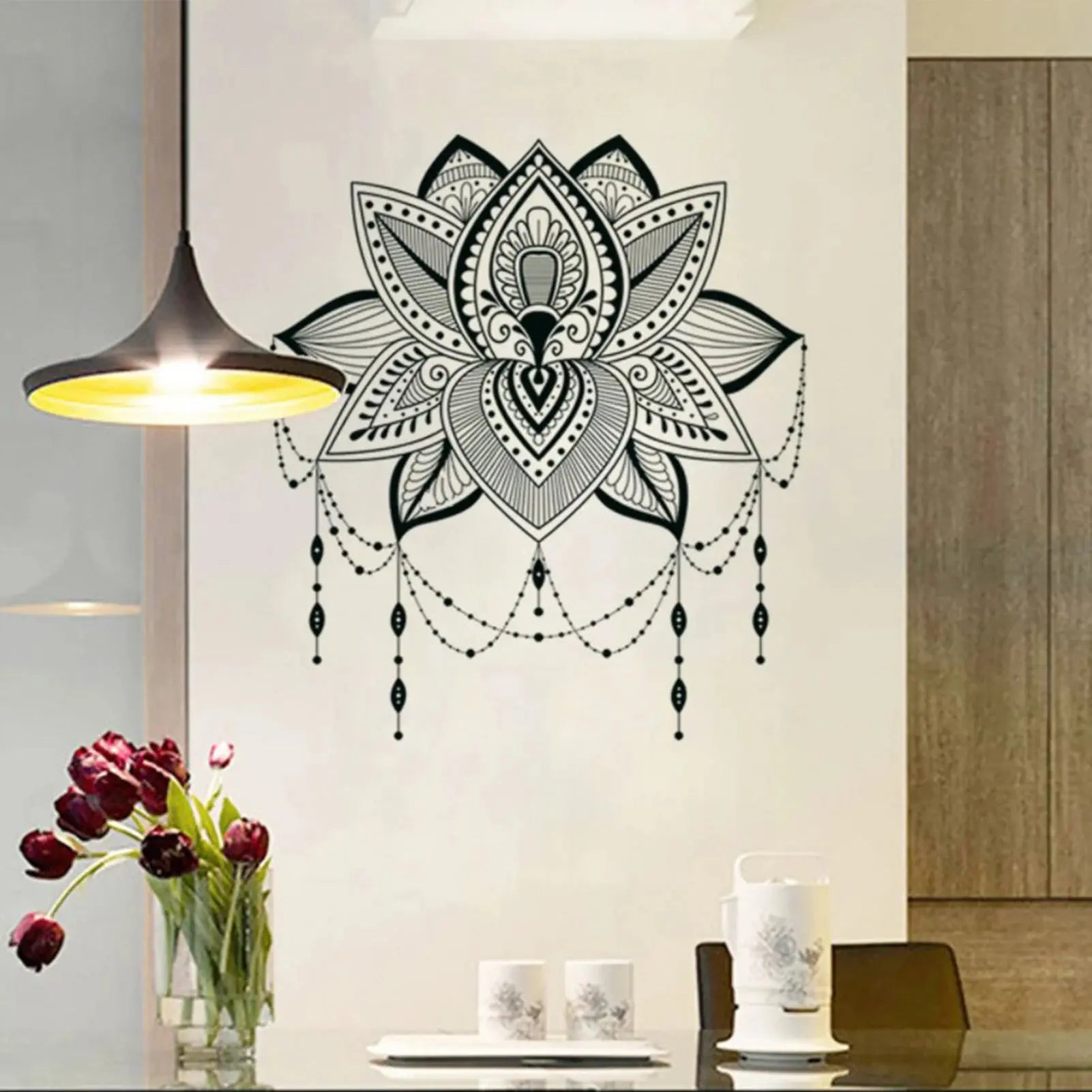 Lotus Wall Sticker Mandala Lotus Vinyl Self-Adhesive Wall Sticker Bohemian Style Decal Yoga Studio Home Wall Art Decoration
