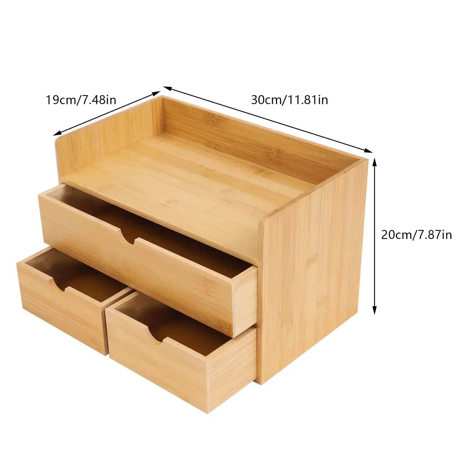 Natural bamboo floating shelves with storage basket and three drawers, wall-mounted organizer with dimensions 30x19x20 cm, eco-friendly wood finish