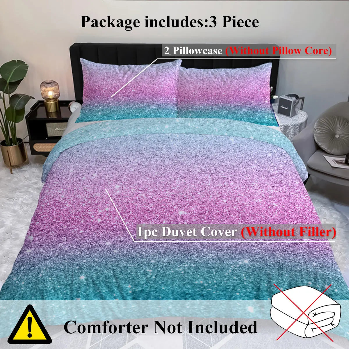 3PCS Ultra Soft Duvet Cover Set for Comforter Star Bedding Set Full Queen King Size