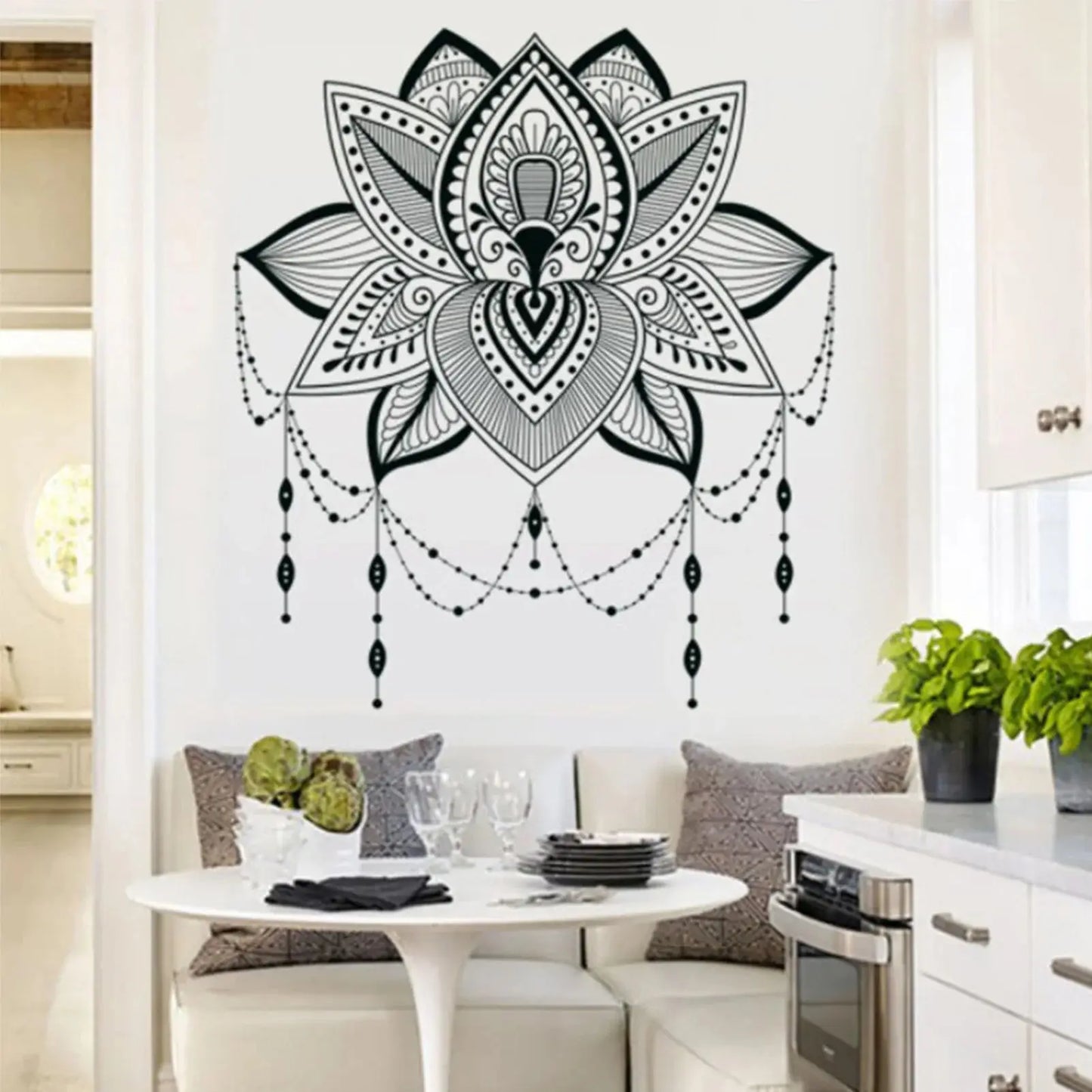Lotus Wall Sticker Mandala Lotus Vinyl Self-Adhesive Wall Sticker Bohemian Style Decal Yoga Studio Home Wall Art Decoration