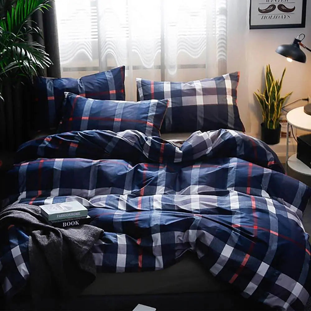 Jumeey Plaid Duvet Cover Queen Size Navy Blue Grid Bedding Set Buffalo Plaid Bedding Teens Boys Dark Color Gingham Grid Tartan Bedding Set Men Check Duvet Cover Full