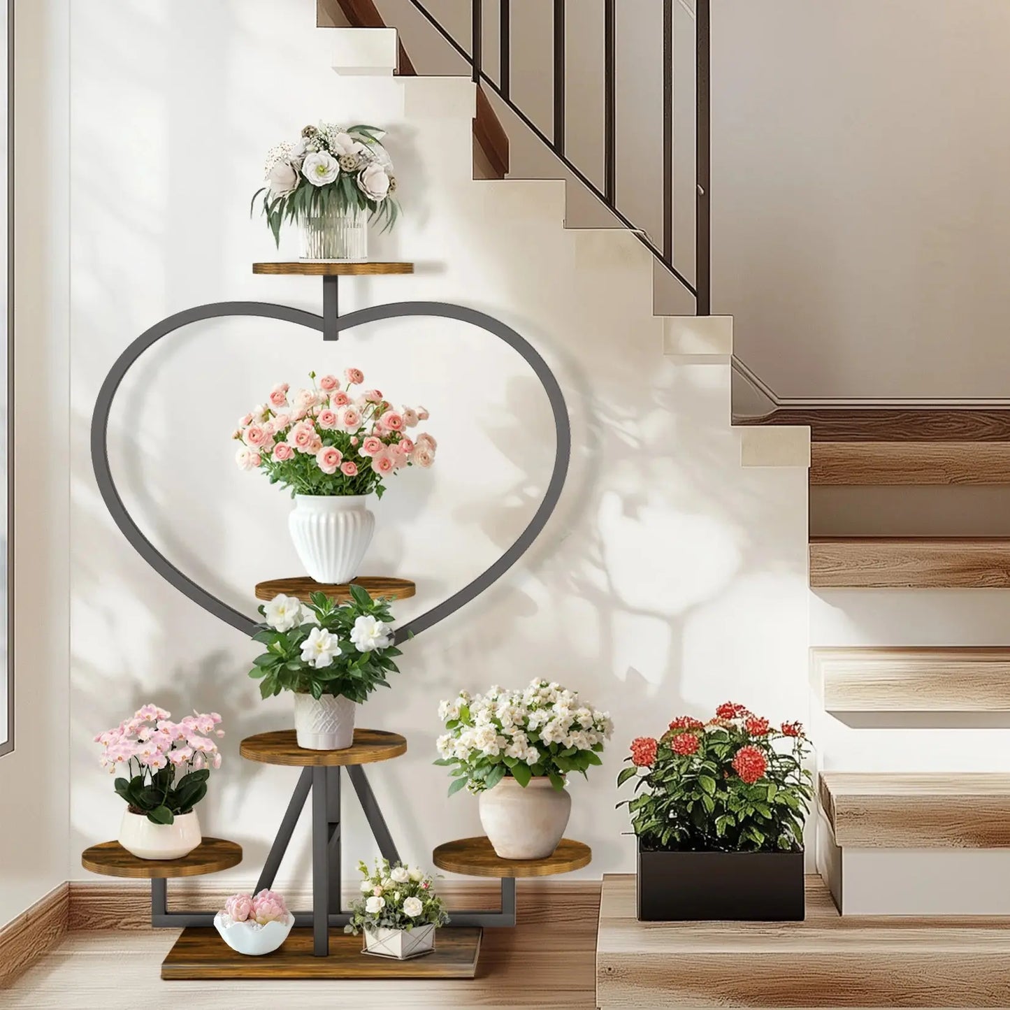 Multi-Layer Flower Display Rack Heart-Shape Plant Stand Shelf for Living Room Balcony