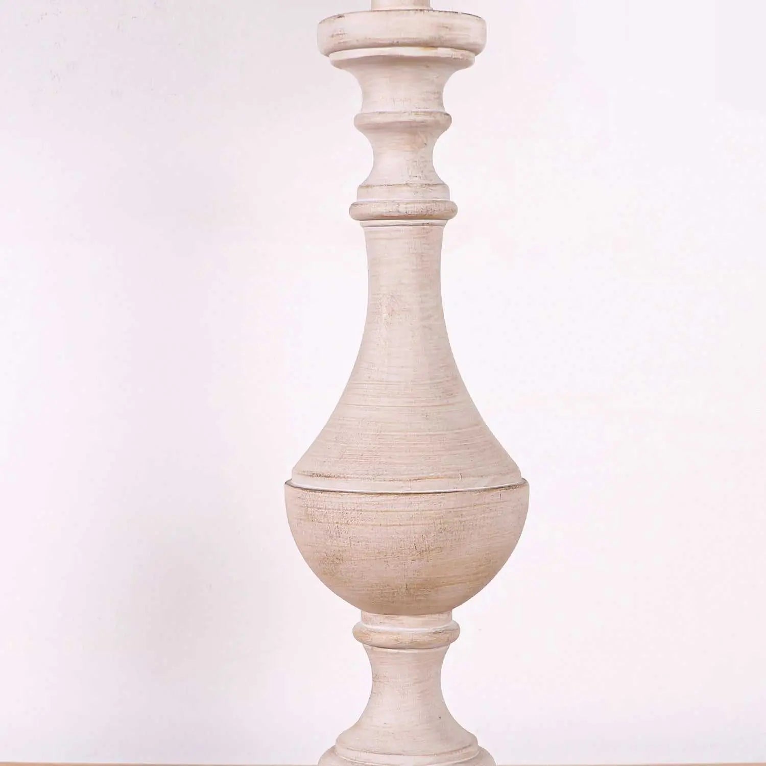 single vintage white distressed coastal candlestick table lamp base with classic silhouette