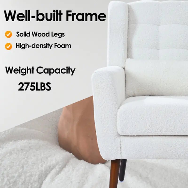 Modern Upholstered Chairs, Teddy Fabric Living Room Chairs, Comfortable Reading Chairs, Medieval Upholstery Chairs, Chaise Longues Armchairs for Living Room Bedrooms - White