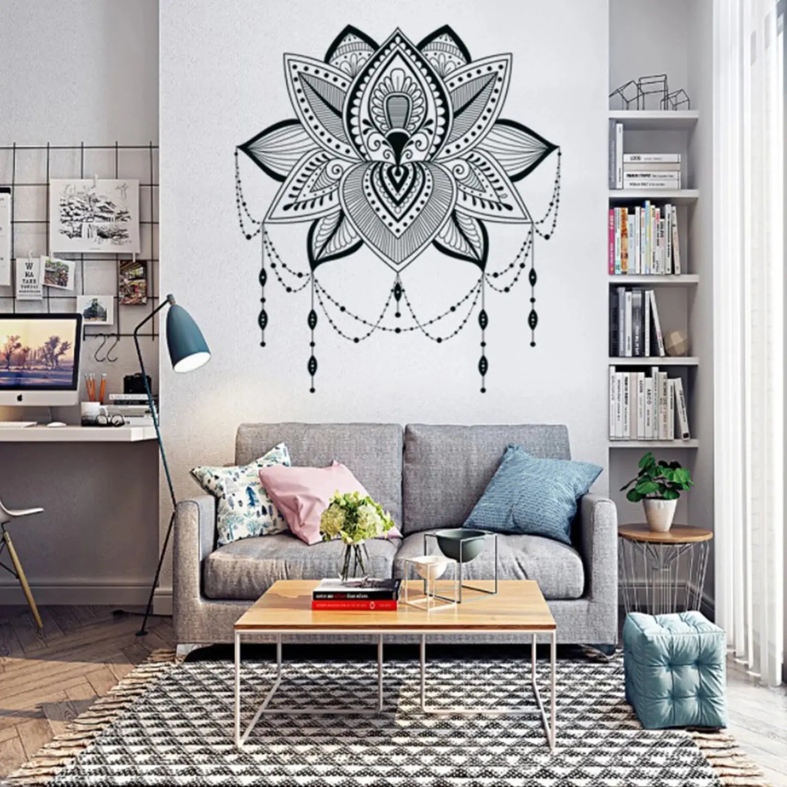 Lotus Wall Sticker Mandala Lotus Vinyl Self-Adhesive Wall Sticker Bohemian Style Decal Yoga Studio Home Wall Art Decoration