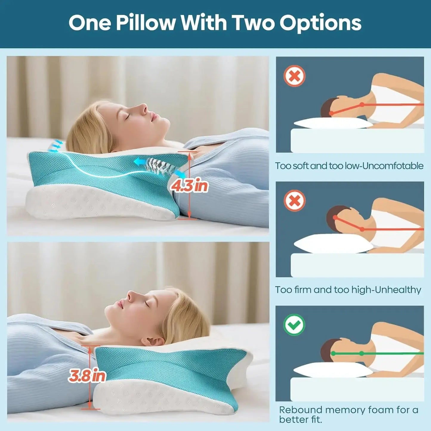 Cervical Pillow for Neck & Shoulder Pain Relief Sleeping Ergonomic Contour Pillows Memory Foam Pillow for Side Back Sleepers