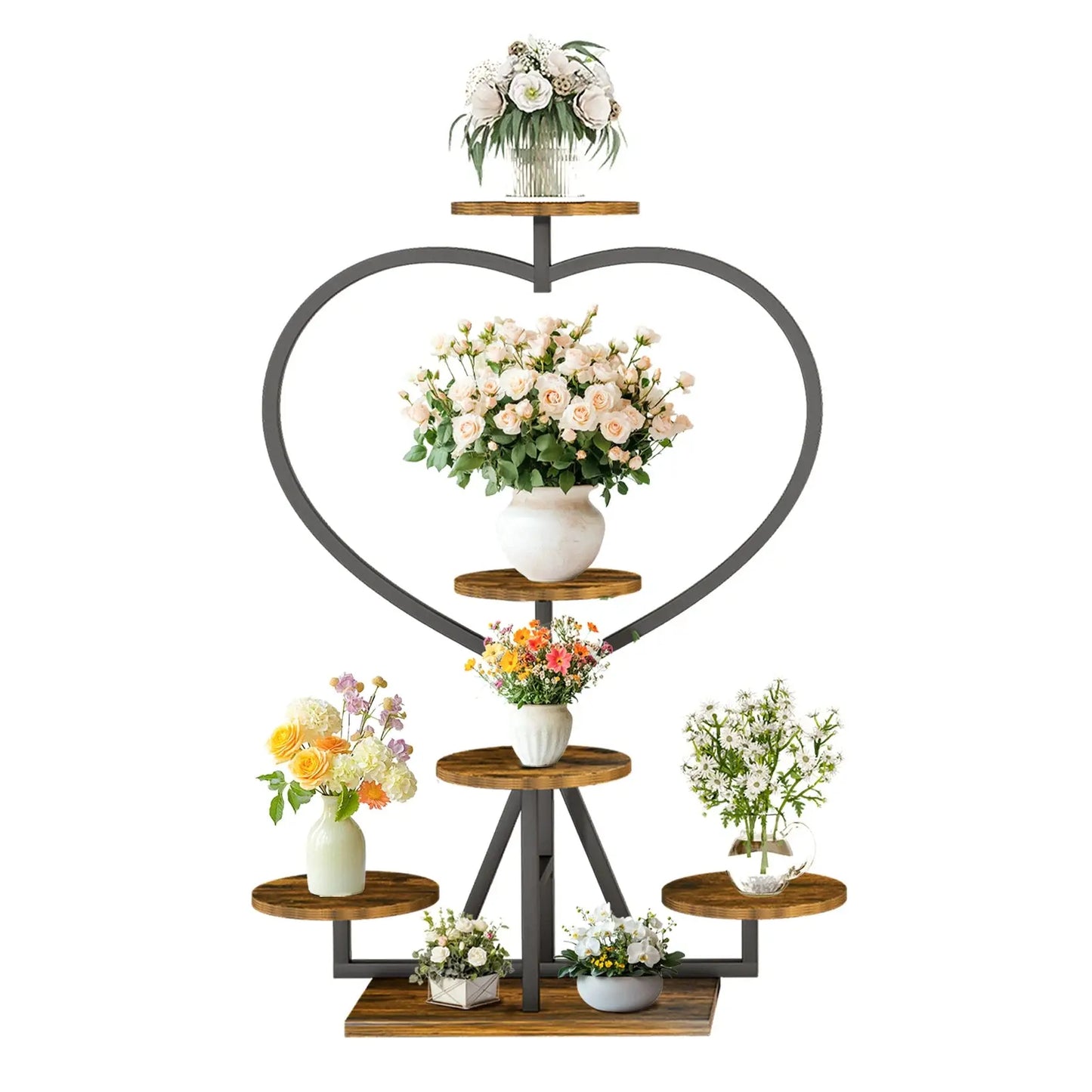 Multi-Layer Flower Display Rack Heart-Shape Plant Stand Shelf for Living Room Balcony