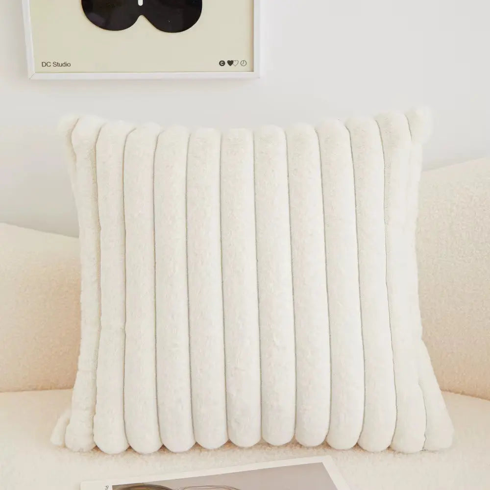 Faux Rabbit Fur Square Cushion Cover Pillowcase 45X45Cm Striped Soft Pillow Cover for Couch Sofa Bedroom Living Room Home Decor