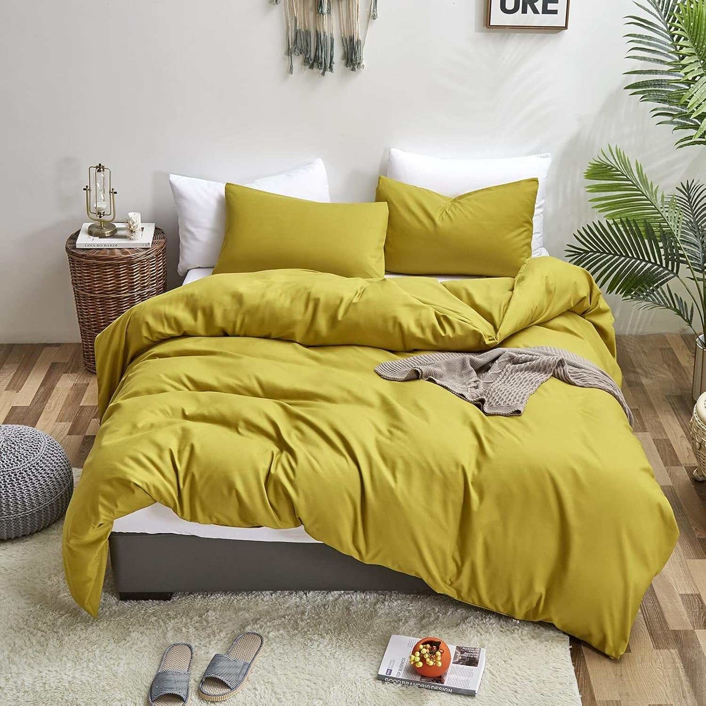 Chartreuse Comforter Set Queen Moss Green Bedding Set Modern Solid Soft Breathable Yellowish-Green Blanket Quilts 3 Piece Bedding Set for Women Men Kids