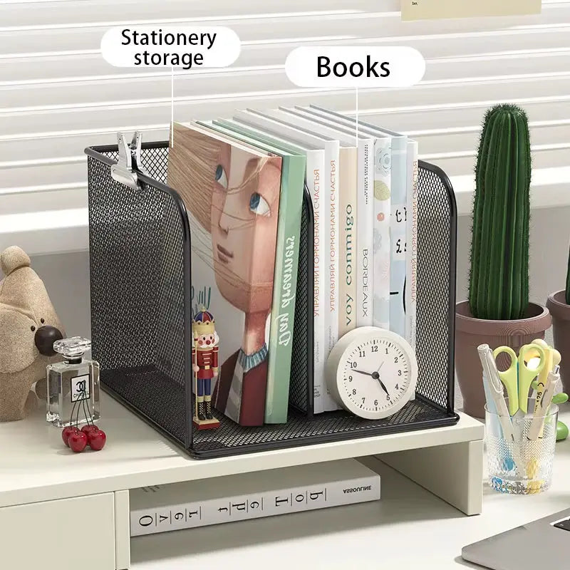 Metal Desktop Bookshelf, Office Desk Desktop Storage Rack, File and Document Organization Rack, Student Desktop Storage