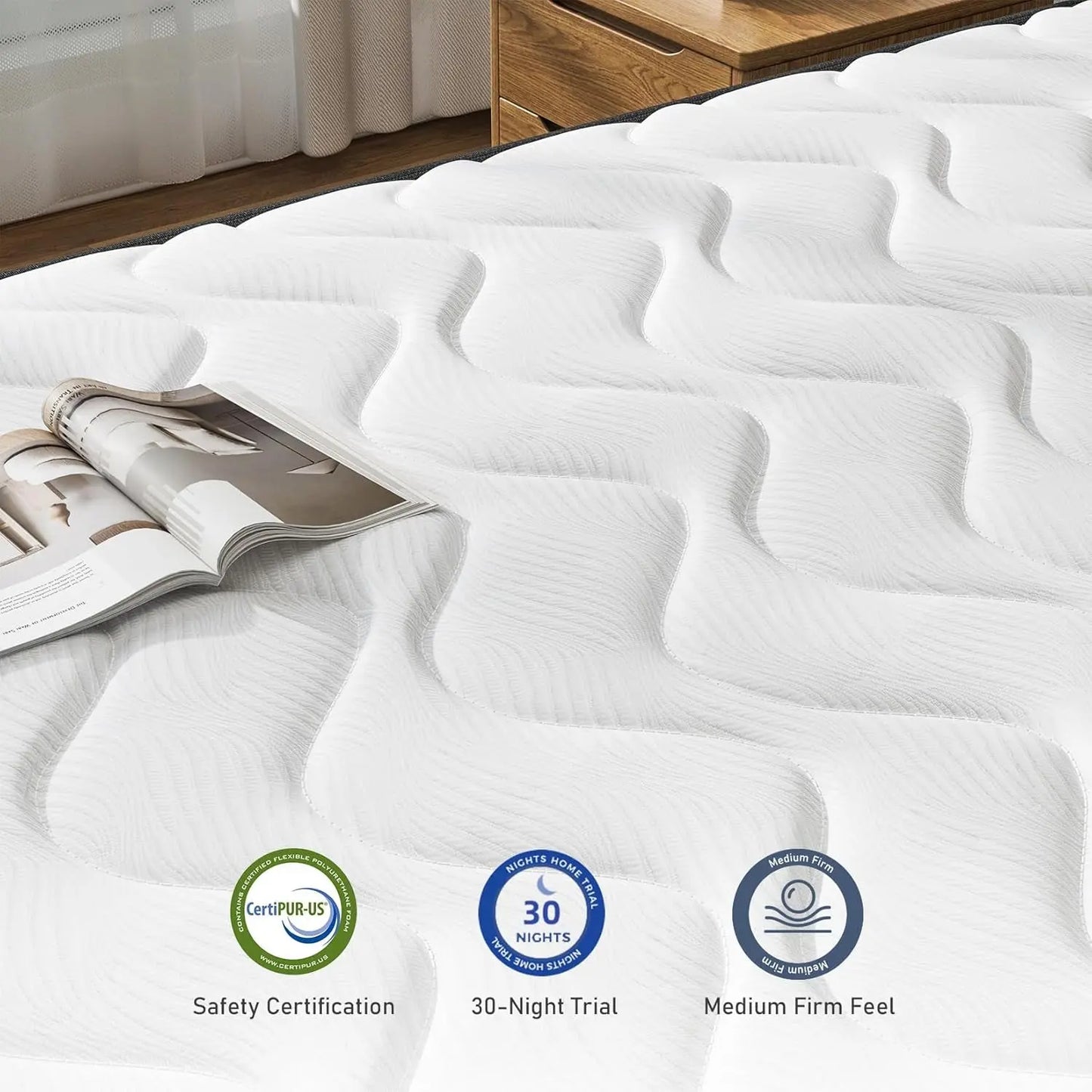Twin Hybrid Innerspring Mattress, Plush Mattress Foam Spring Mattress, Single Bed Mattress in Box with Stress Relief, Double Mattress with Medium Firmness