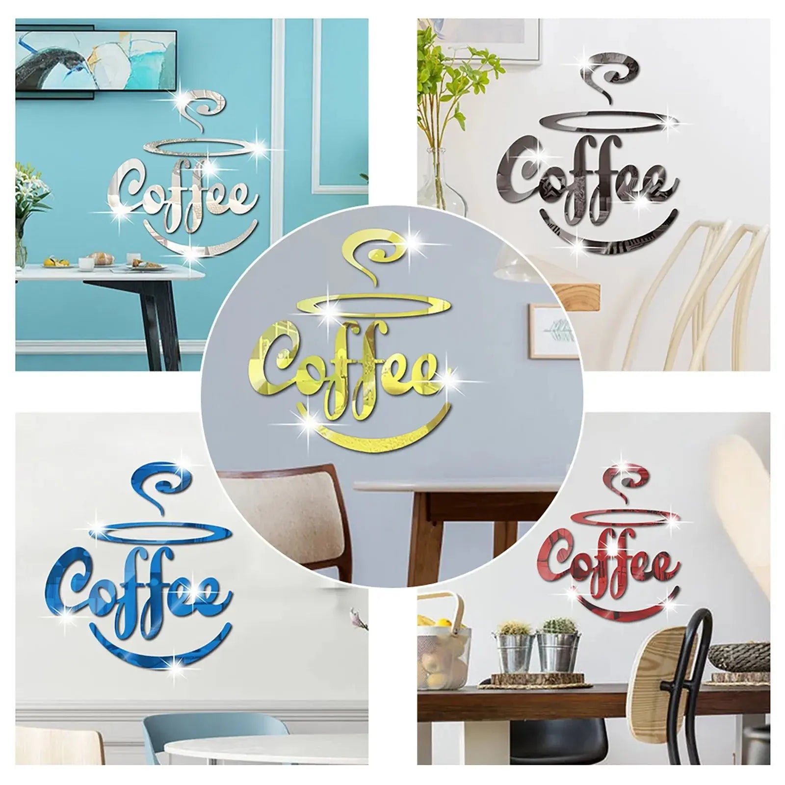 3D Coffee Mirror Stickers Bar Quotes Wall Decal Kitchen Home Wall Decor Vinyl Sticker Coffee Bar Wall Decals Mural Wallpaper
