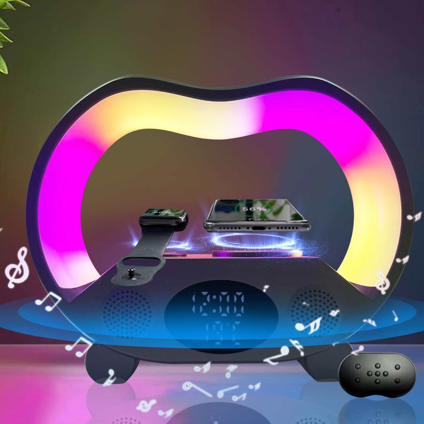 6 in 1 Wireless Charging Night Light Wireless Speaker 15W Wireless Charging Atmosphere Light Home Bedroom Gift