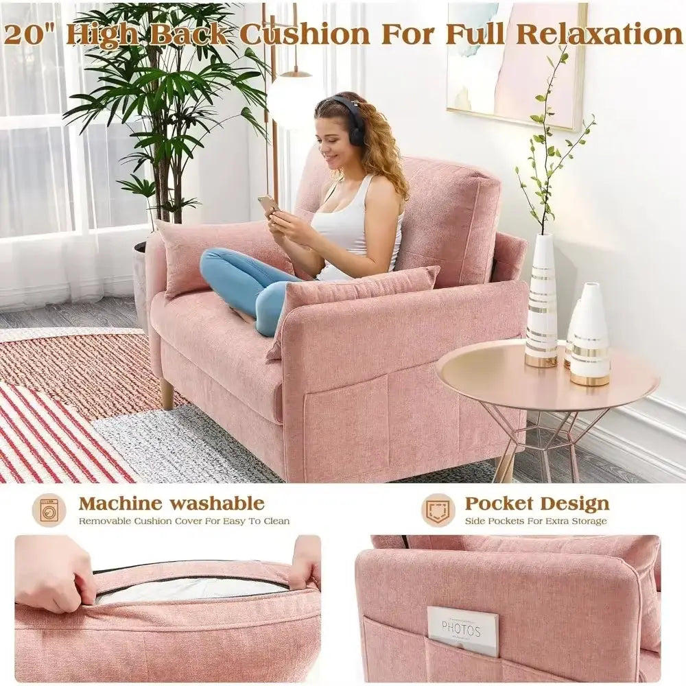 47” Small Couch for Living Room, Chenille Fabric Love Seat Comfy Sofa for Bedroom with Throw Pillow Loveseat Sofa