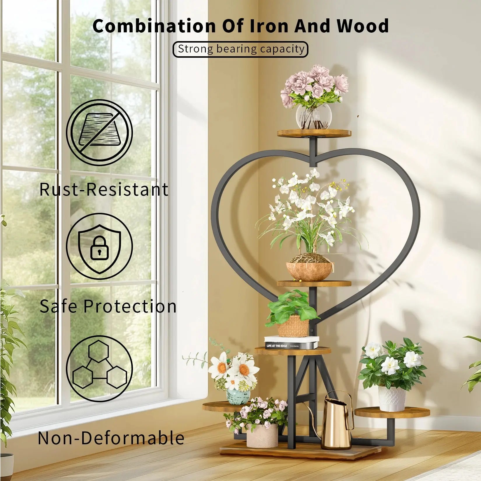 Multi-Layer Flower Display Rack Heart-Shape Plant Stand Shelf for Living Room Balcony