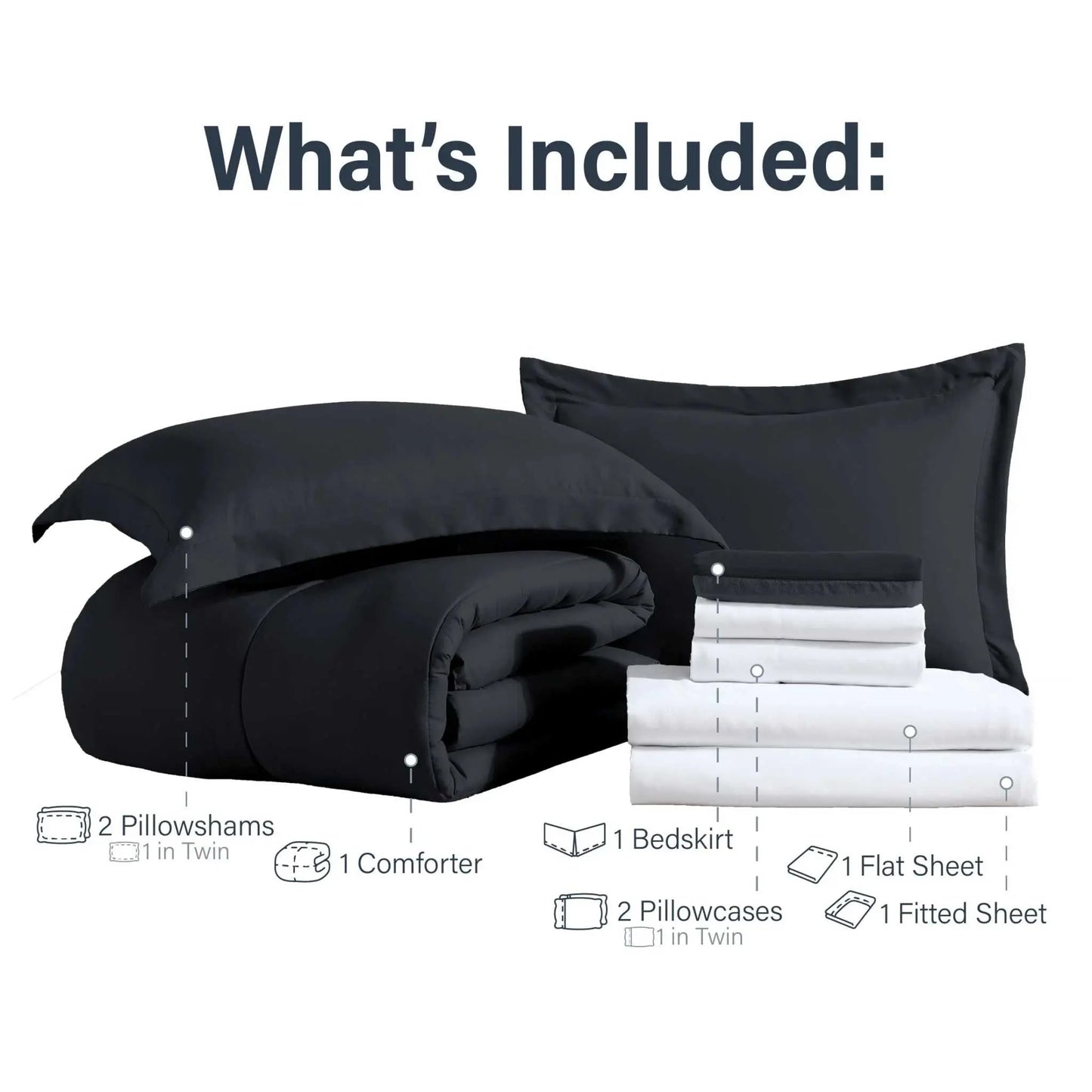 6-Piece Twin Ultra Soft Modern Bed-In-A-Bag Complete Bedding Set, Black