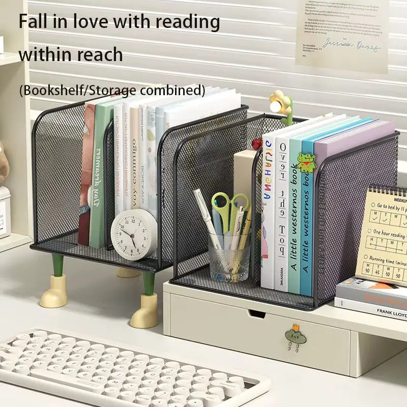Metal Desktop Bookshelf, Office Desk Desktop Storage Rack, File and Document Organization Rack, Student Desktop Storage