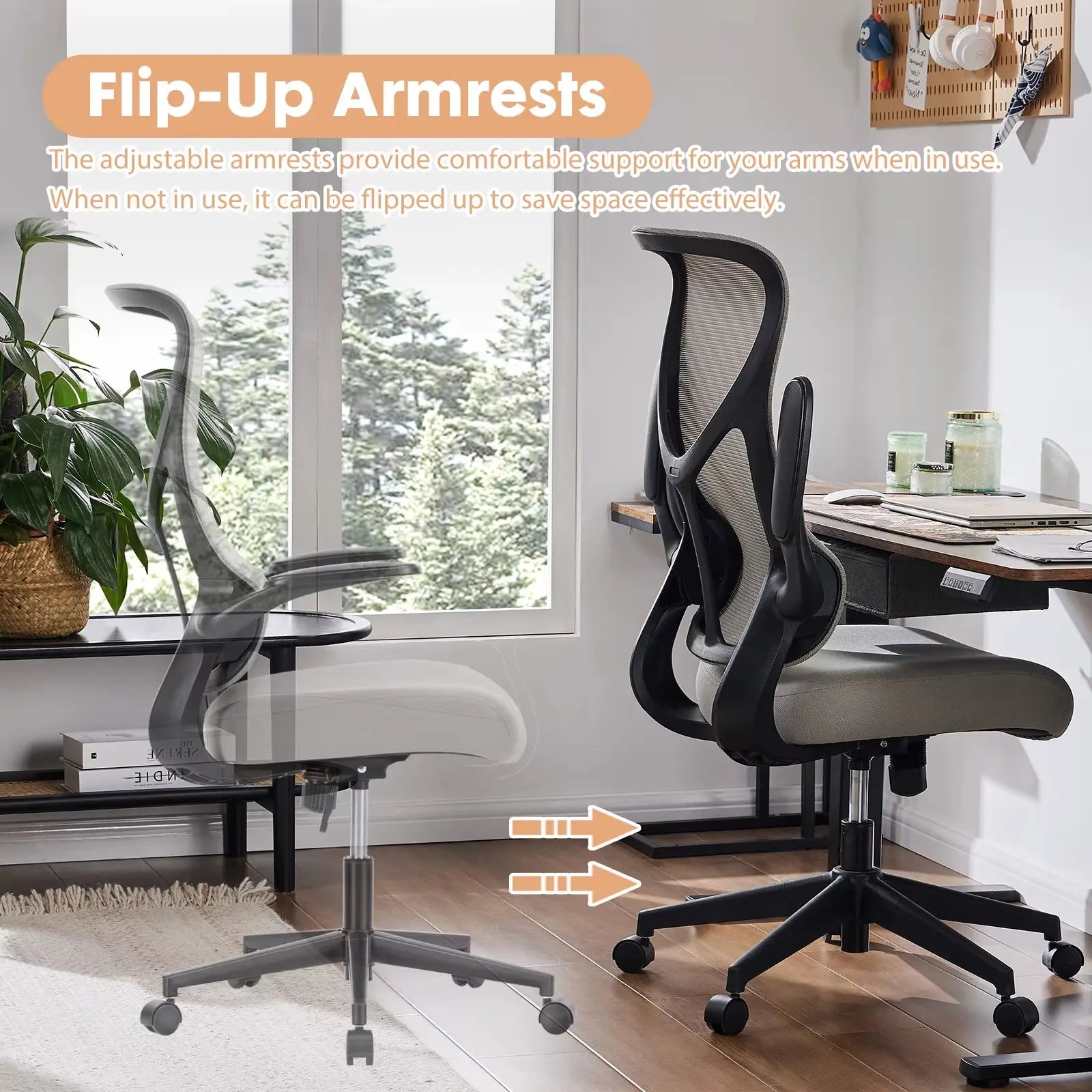 Ergonomic Mesh Lumbar Support Office Desk Computer Chair High Back Swivel Rolling Gaming Chairs with Wheels and Flip-Up Arms