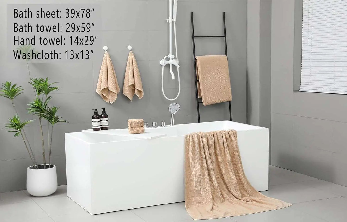 29X59 Inch Bath Towels Set of 6 Large, Super Soft Absorbent Lint Free Microfiber Towels for Bathroom 80% Polyester (Beige,6 Piece)