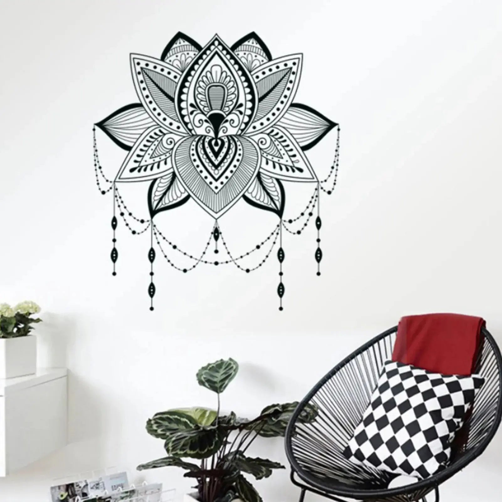 Lotus Wall Sticker Mandala Lotus Vinyl Self-Adhesive Wall Sticker Bohemian Style Decal Yoga Studio Home Wall Art Decoration