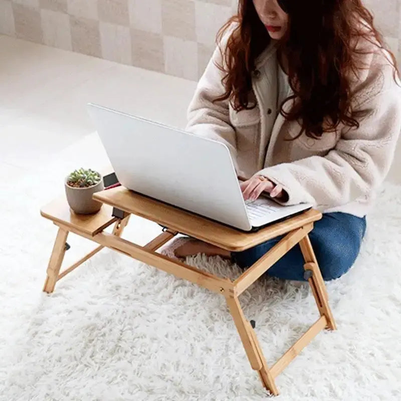 Adjustable Angles Bed Laptop Table with Cooling Fan Laptop Bed Desk Bamboo Desk with Cooling Fan Foldable Tray Drawer for Home