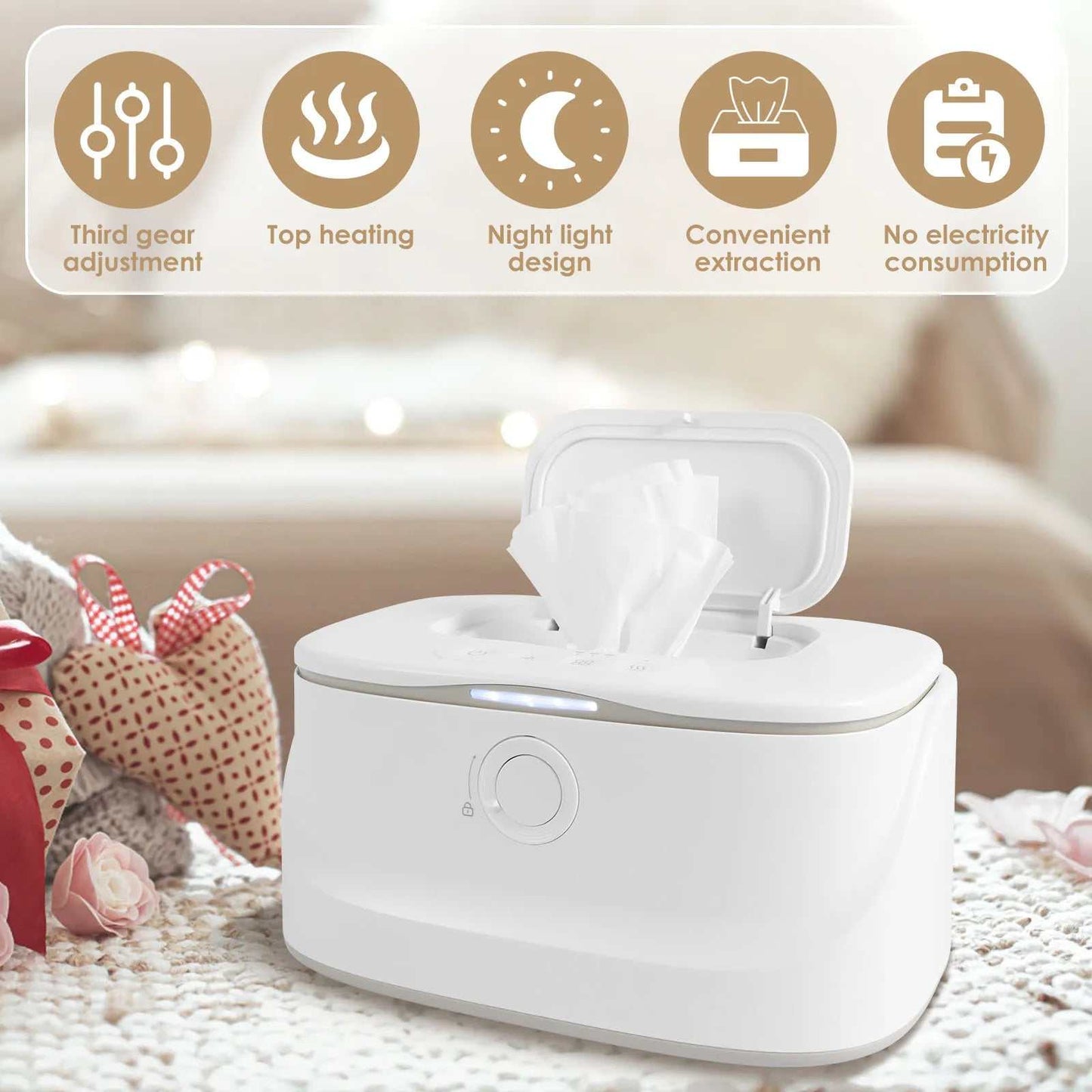 USB Baby Wipe Warmer LED Light Keep Warm Box Adjustable Temperature Heating Diaper Dispenser Portable Large Capacity