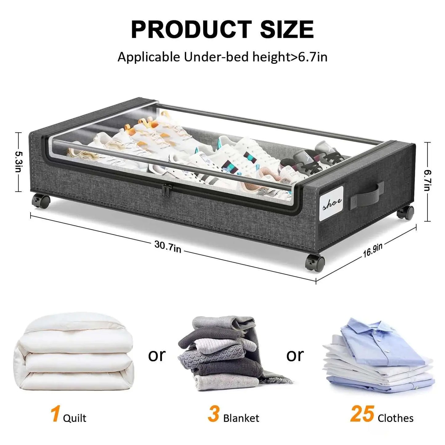 under Bed Storage with Wheels:2 Pack under the Bed Storage Bins, Collapsible under Bed Storage Bags for Clothes, Sheets,Shoes,Linen-Like Grey
