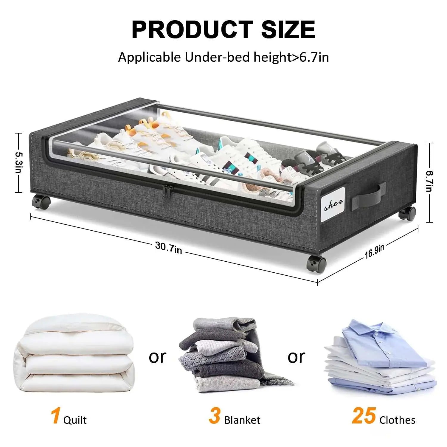 under Bed Storage with Wheels:2 Pack under the Bed Storage Bins, Collapsible under Bed Storage Bags for Clothes, Sheets,Shoes,Linen-Like Grey