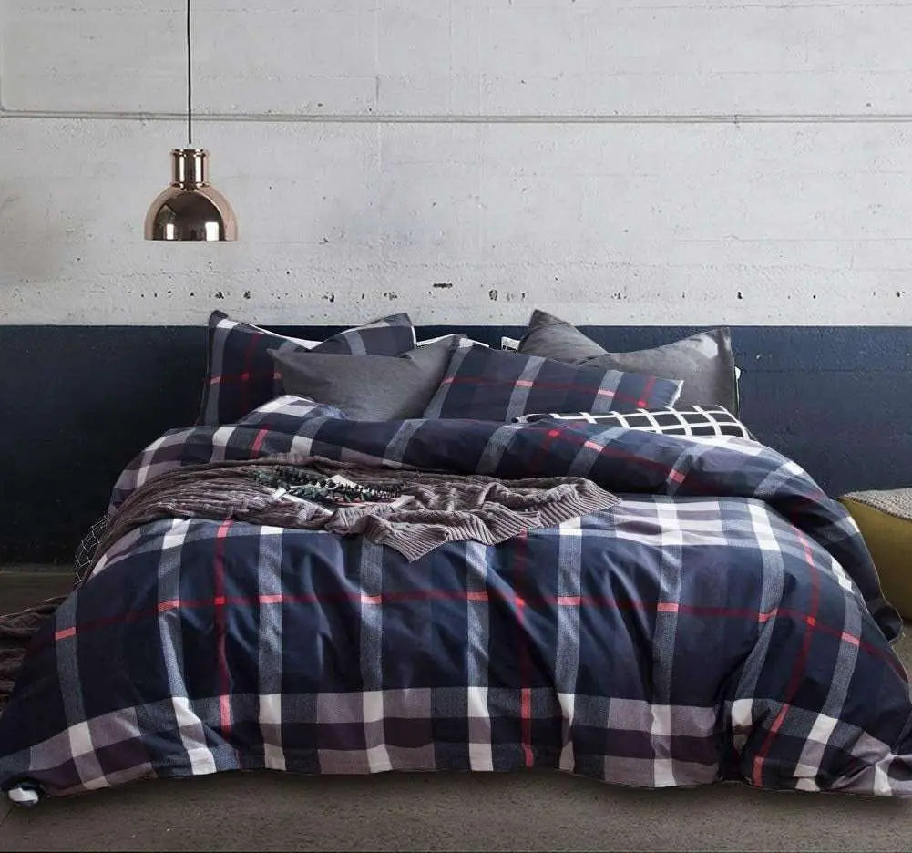 Jumeey Plaid Duvet Cover Queen Size Navy Blue Grid Bedding Set Buffalo Plaid Bedding Teens Boys Dark Color Gingham Grid Tartan Bedding Set Men Check Duvet Cover Full