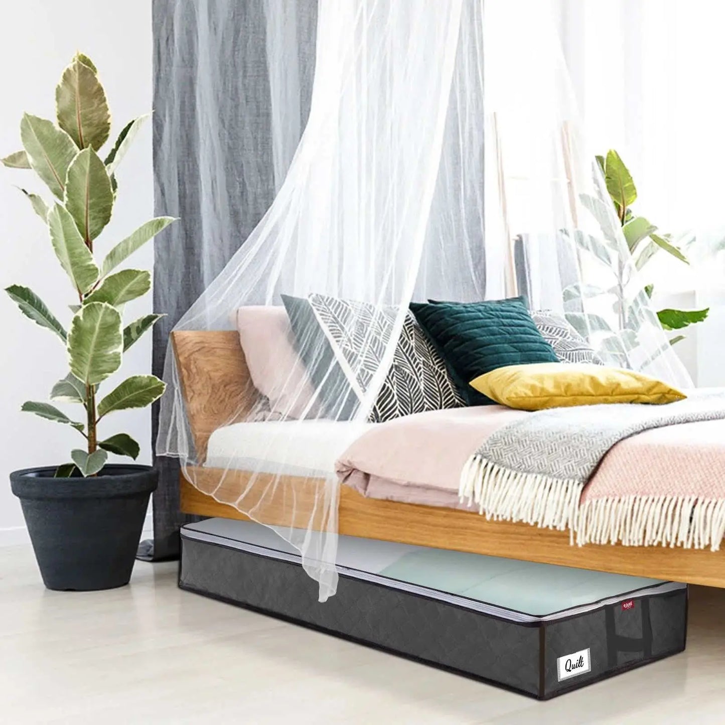 2 Pcs 80L + 2 Pcs 67L Large Underbed Storage Bags Organizer Container with Clear Window, Large Capacity Visible Underbed Storage Organizers for Comforters, Gray