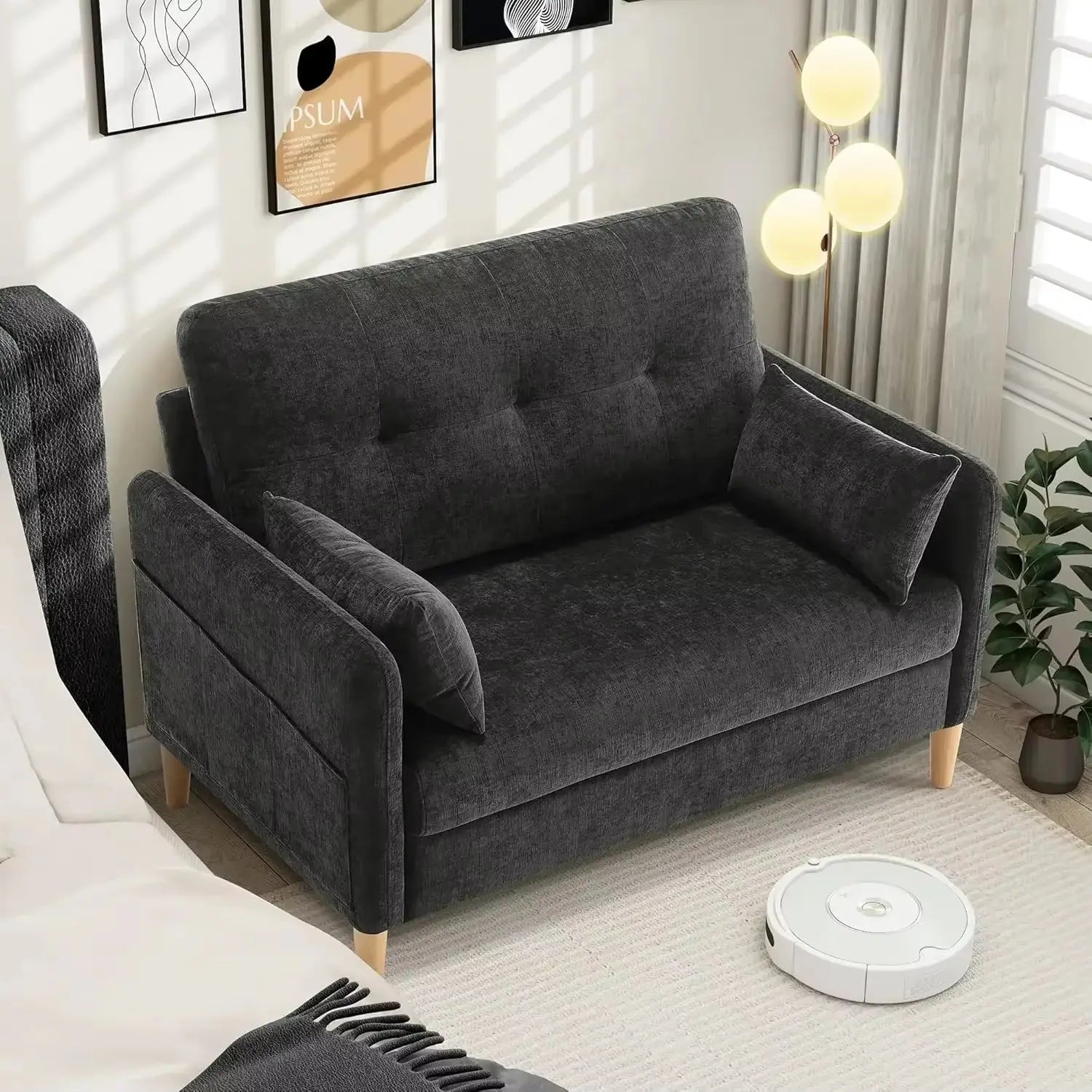 47” Small Couch for Living Room, Chenille Fabric Love Seat Comfy Sofa for Bedroom with Throw Pillow Loveseat Sofa