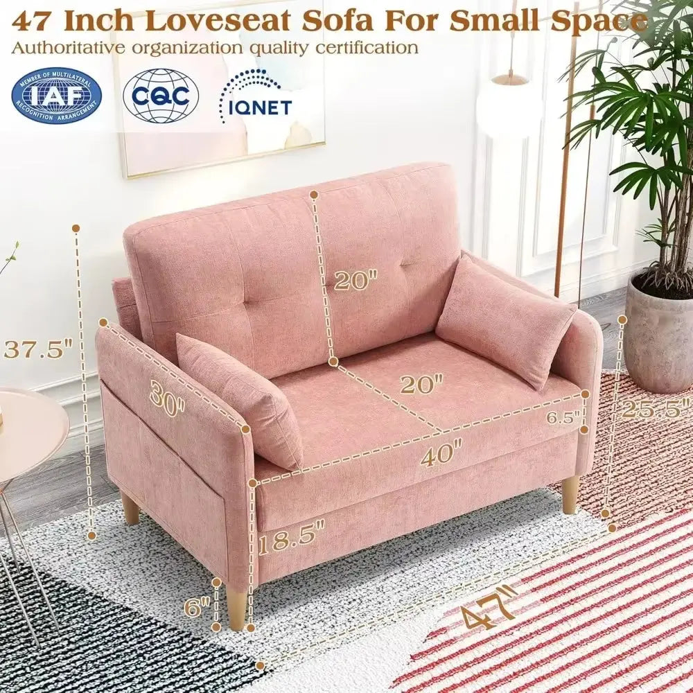 47” Small Couch for Living Room, Chenille Fabric Love Seat Comfy Sofa for Bedroom with Throw Pillow Loveseat Sofa