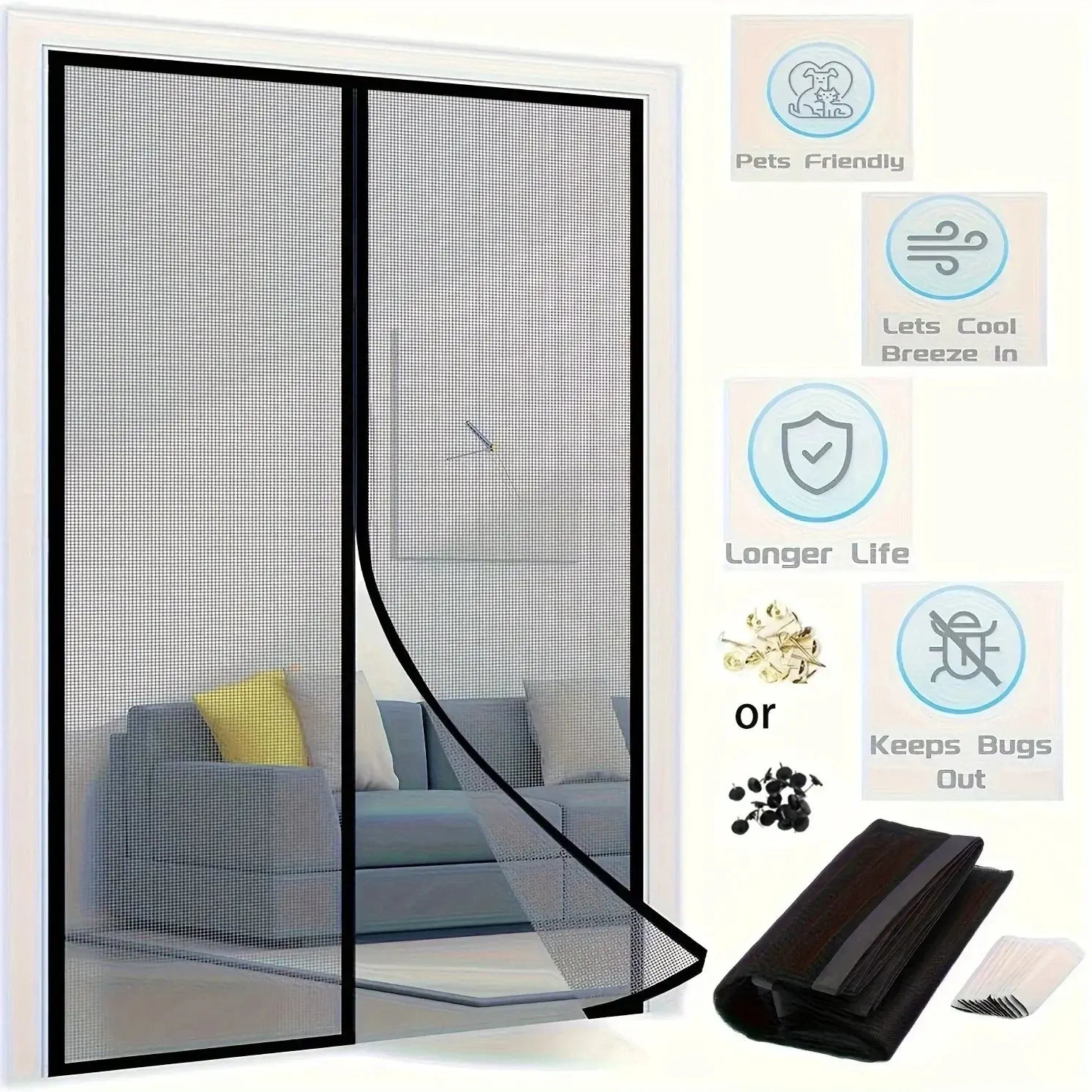 Magnetic Screen Door Curtain anti Mosquito Insect Fly Bug Polyester Soft Door Curtain Home Ventilation Door Curtain for Summer