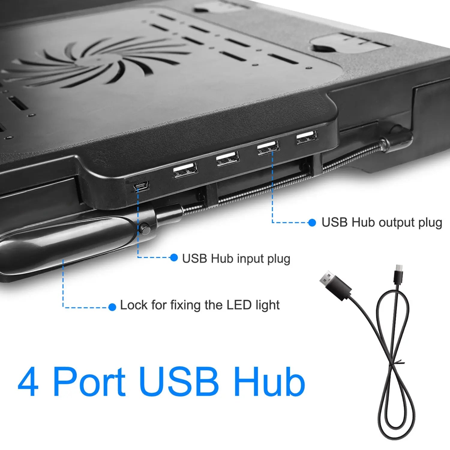 1Pc Foldable Laptop Table Bed Notebook Desk with Cooling Fan Mouse Board LED Light 4 USB Ports Breakfast Snacking Tray with Storage Groove for Home Office Use