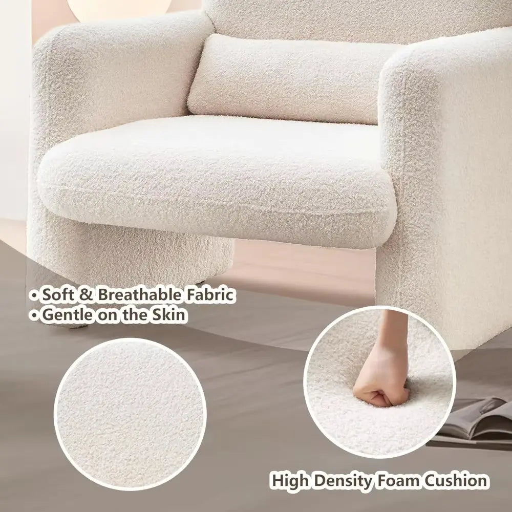 Modern Accent Single Sofa Chair with Arms, Lamb Fabric Upholstered Comfy Reading Arm Chair for Bedroom, Living Room-Beige
