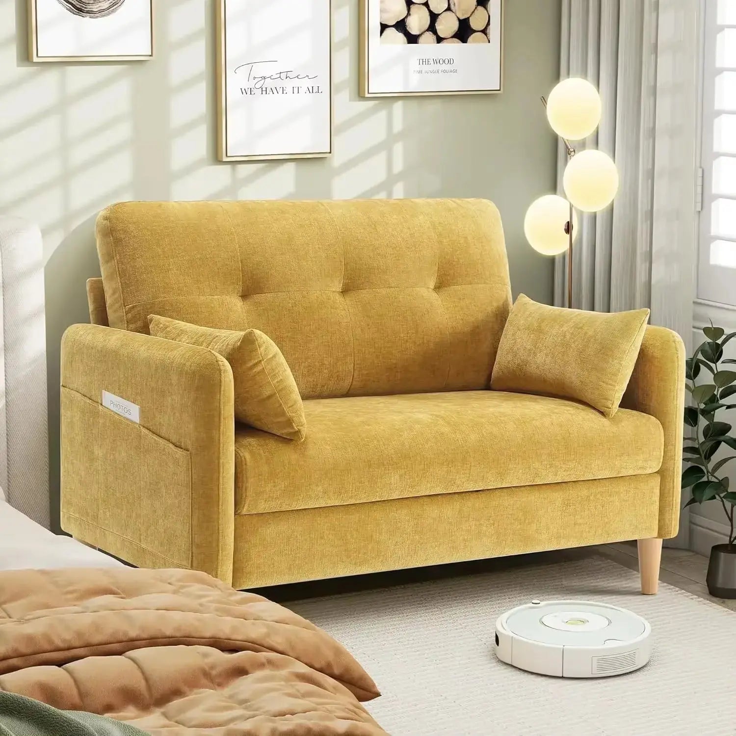 47” Small Couch for Living Room, Chenille Fabric Love Seat Comfy Sofa for Bedroom with Throw Pillow Loveseat Sofa