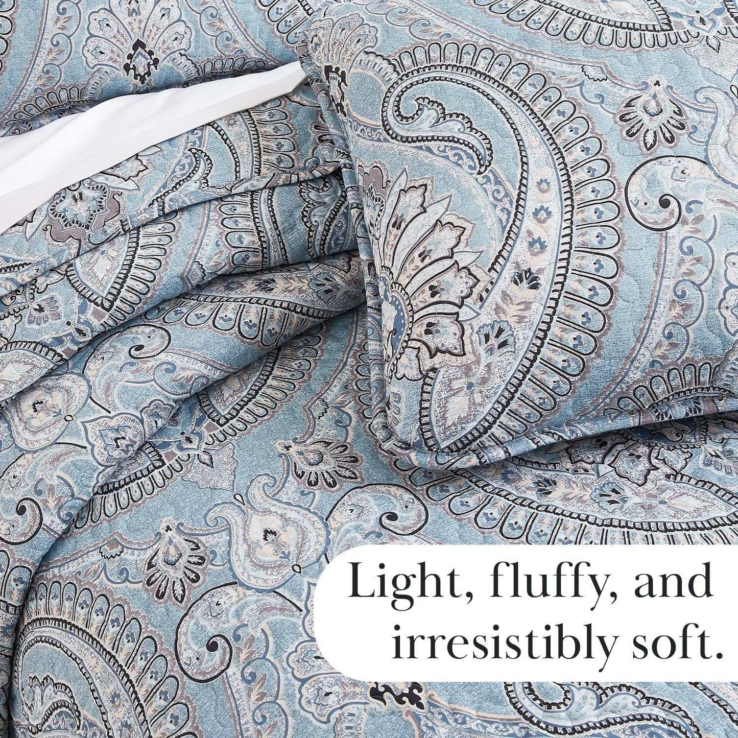 Twin XL Comforter Quilt Set, Dorm Bedding Essentials, Stain Resistant, Machine Washable Paisley Boho Bed Spread, Twin XL Quilt Bedspread Set W/Pillow Sham, Paisley Aqua